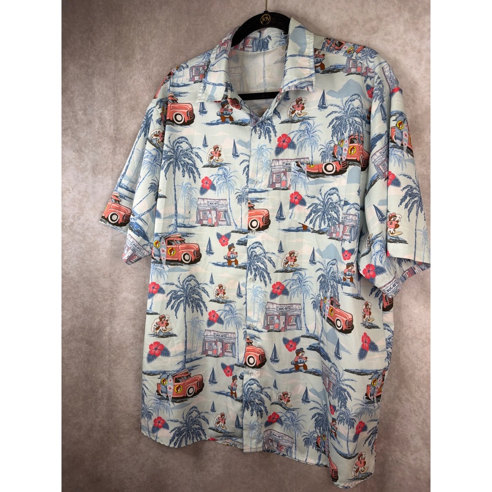 Buc-ee's Button Up Shirt Mens XL Light Blue Tropical Surf Truck Hawaiian Print - Picture 2 of 5